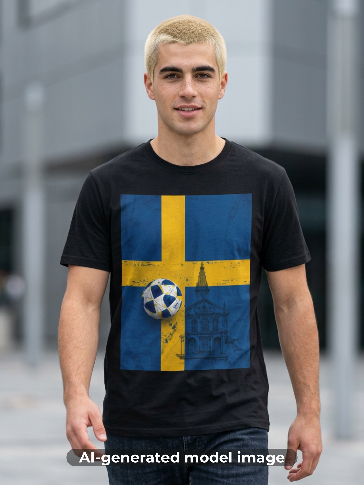 Sweden Flag Soccer T-Shirt — Distressed Swedish Flag Football Tee