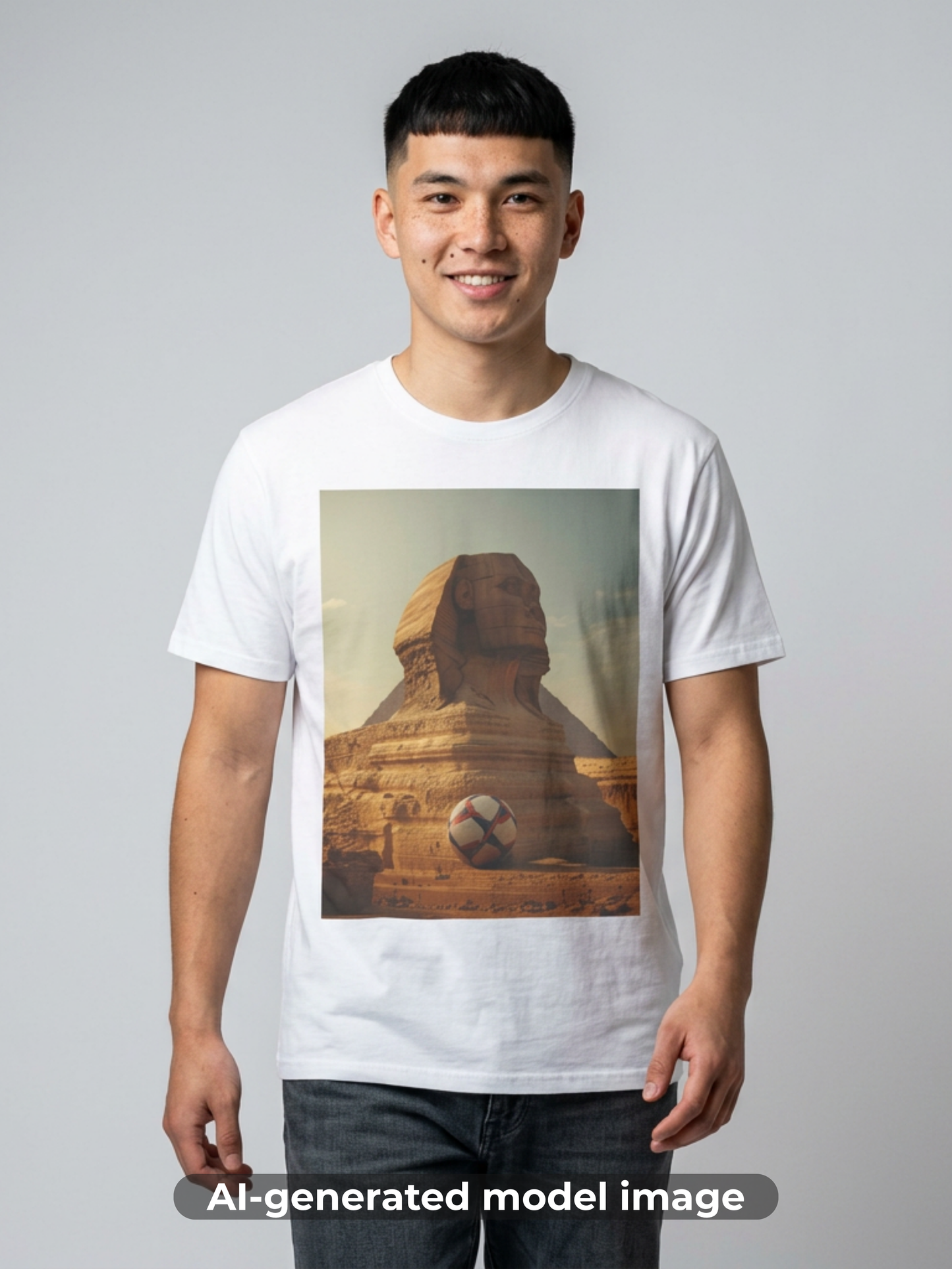 Vintage Egyptian Soccer T-Shirt with Great Sphinx Design Tee