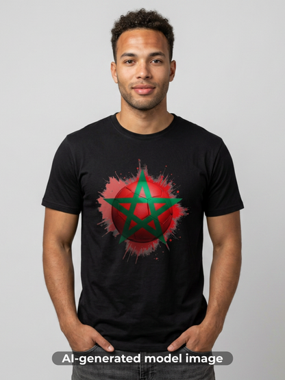 Morocco Football Flag Graphic T-Shirt – Moroccan Star Soccer Ball Design Tee