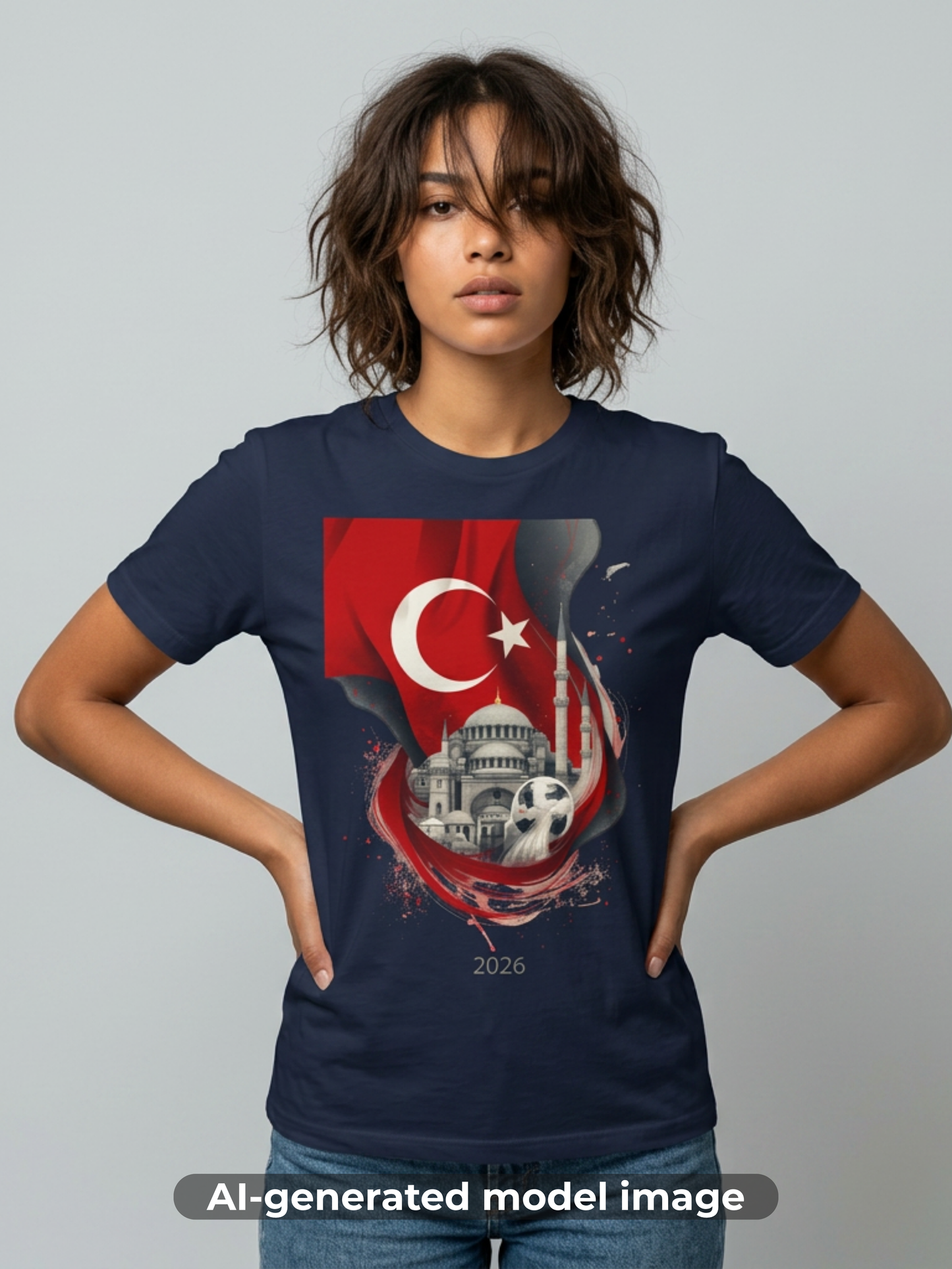 Türkiye Football T-Shirt Turkish Flag & Istanbul Mosque Design Tee
