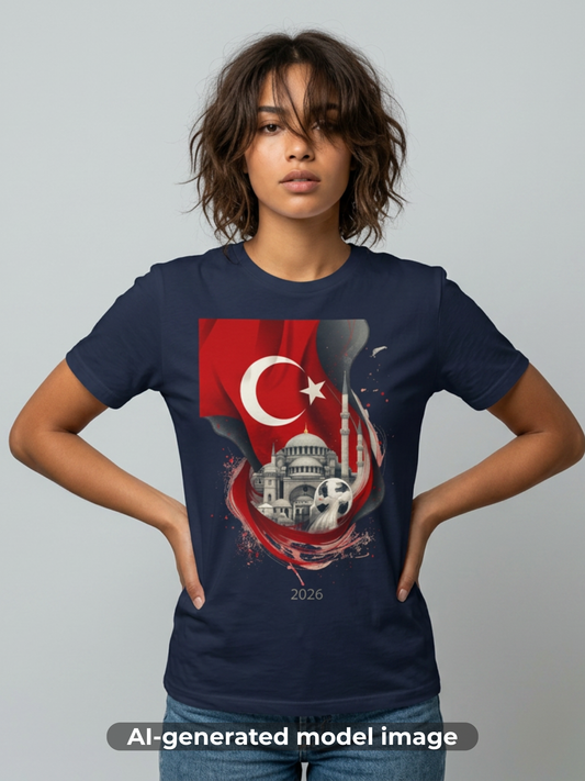 Türkiye Football T-Shirt Turkish Flag & Istanbul Mosque Design Tee