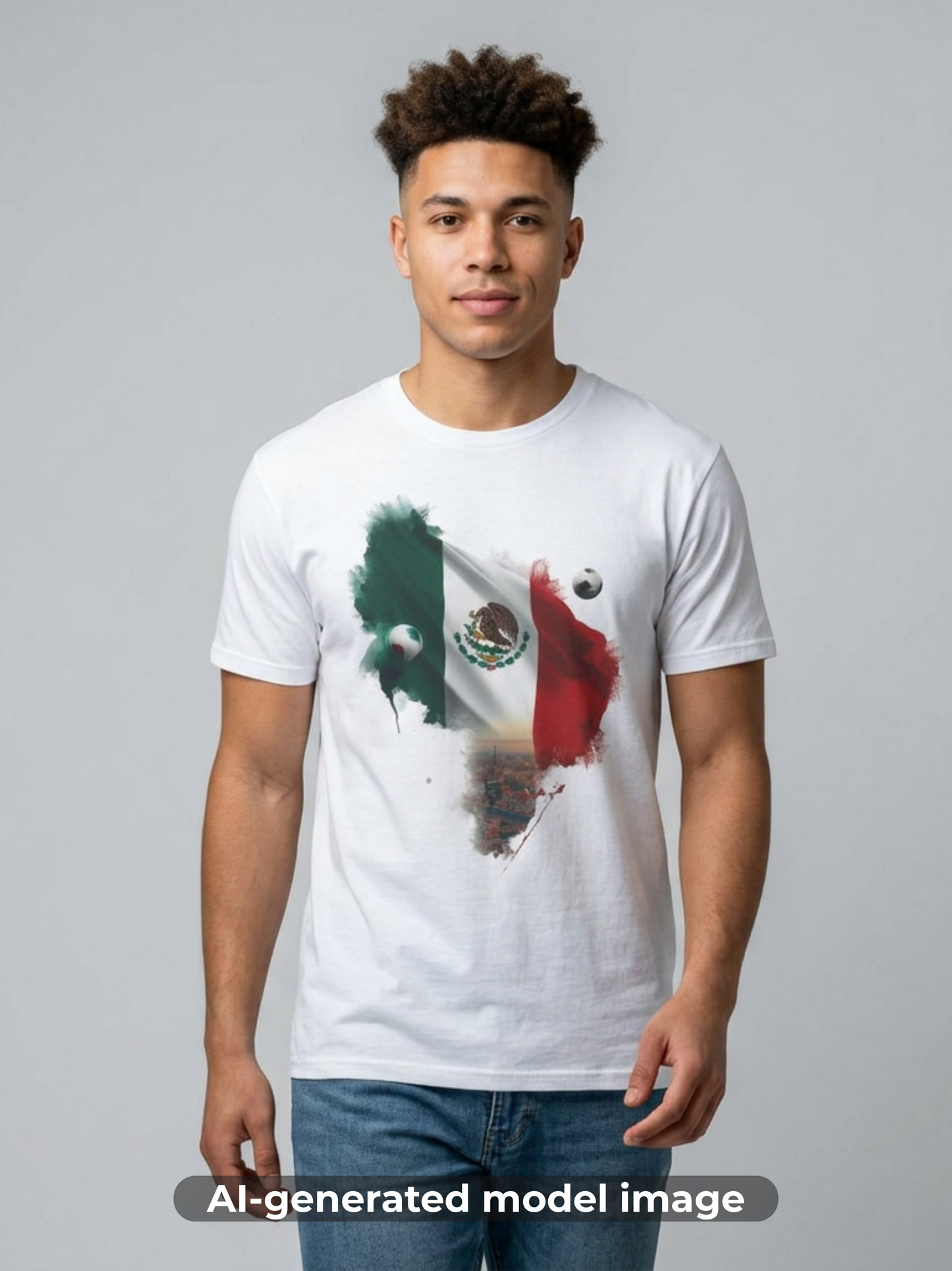 Mexican Flag Football T-Shirt — Soccer and Stadium Lights Graphic Tee