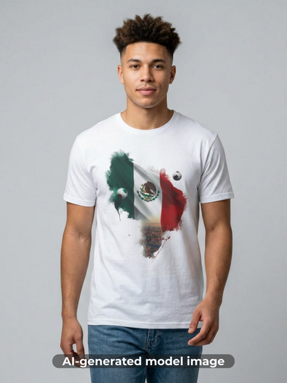 Mexican Flag Football T-Shirt — Soccer and Stadium Lights Graphic Tee