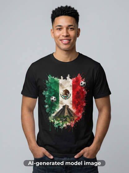 Mexico Soccer Flag T-Shirt — Mexican Flag, Pyramid & Football Fan Tee