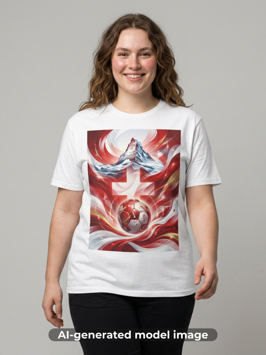 Swiss Soccer Crest T‑Shirt — Alpine Cross & Football Graphic Tee
