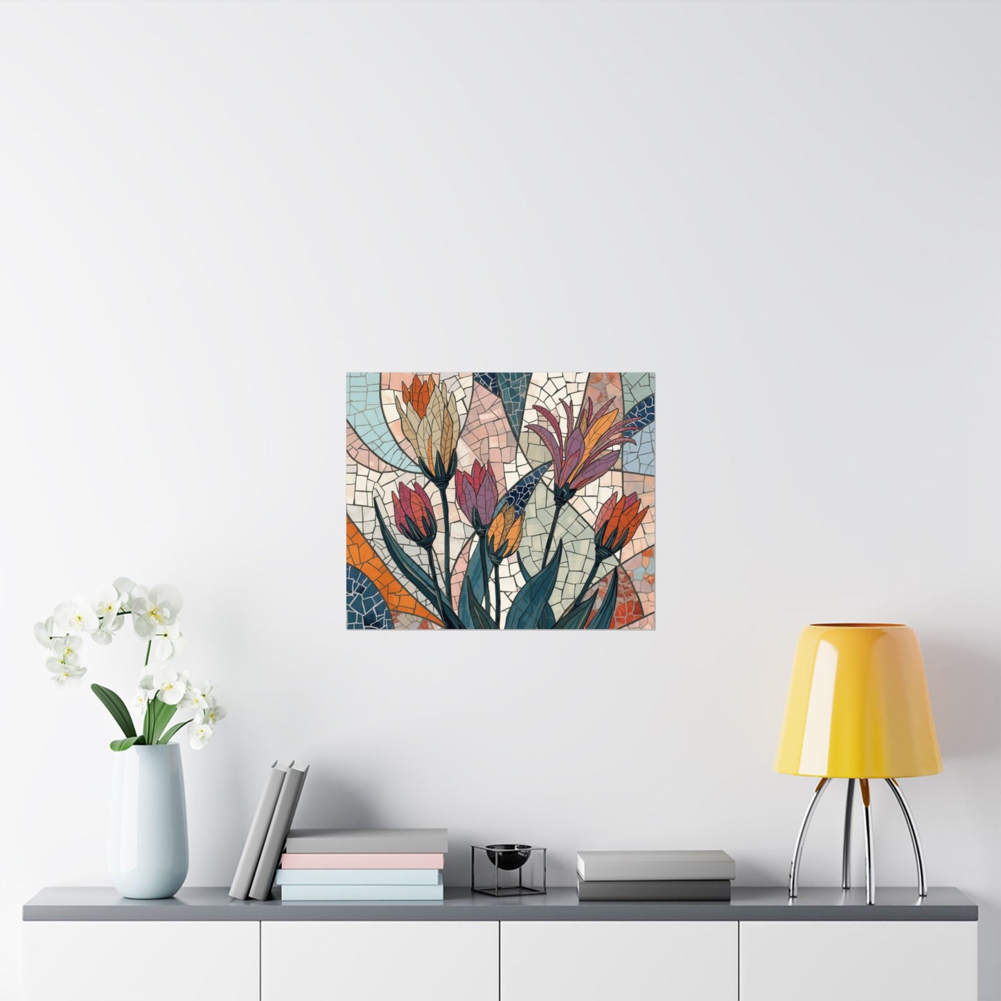 Botanical Mosaic Poster – Matte Horizontal Vintage Floral Print