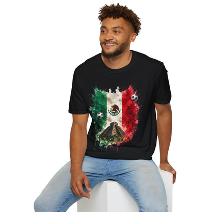 Mexico Soccer Flag T-Shirt — Mexican Flag, Pyramid & Football Fan Tee