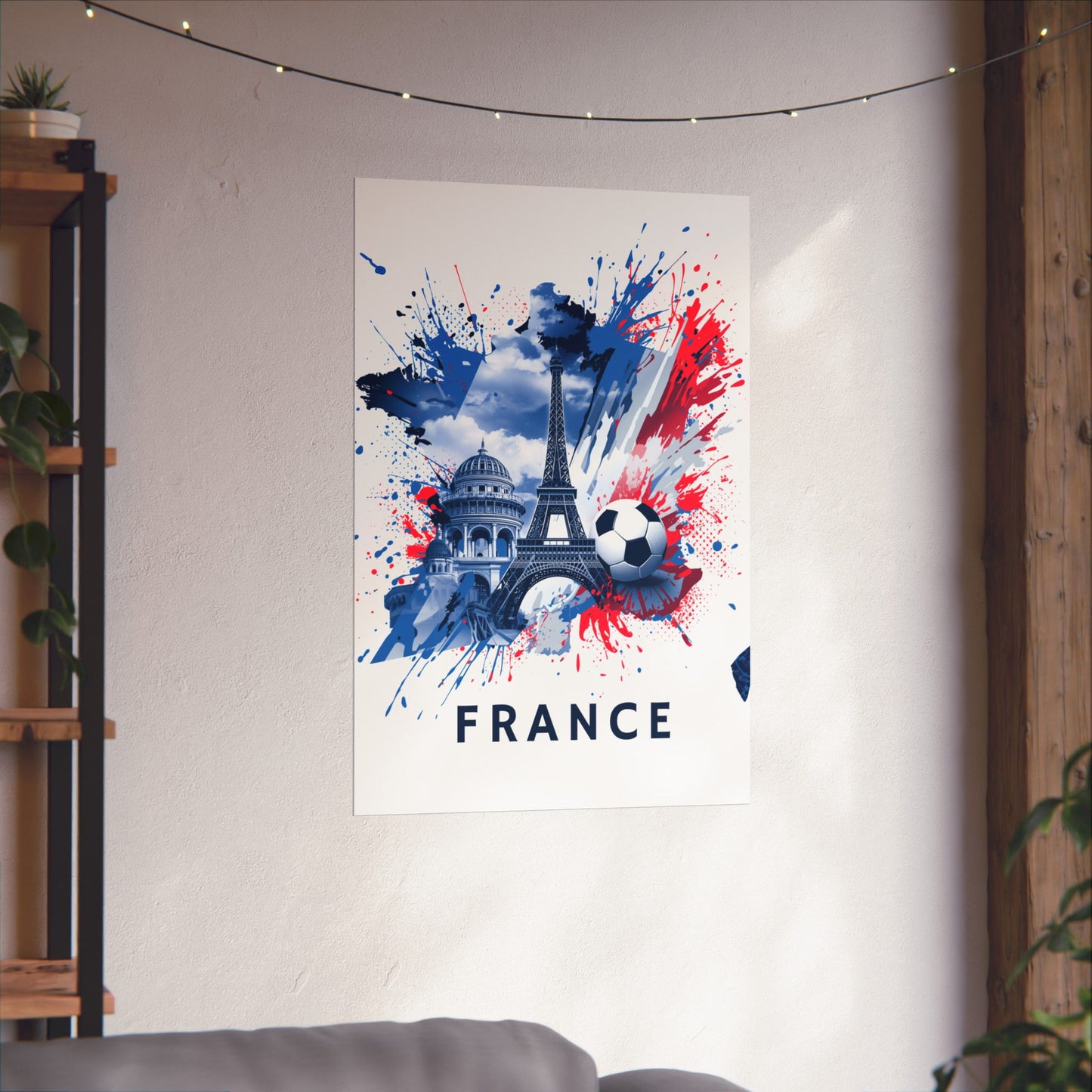 France Soccer Poster — Eiffel Tower & Football Matte Vertical Wall Art Print