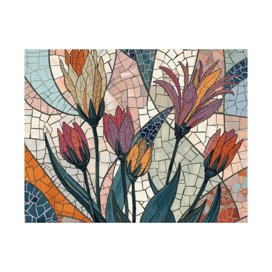 Botanical Mosaic Poster – Matte Horizontal Vintage Floral Print