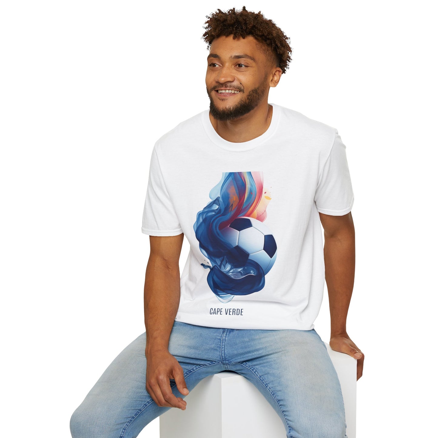 Cape Verde Football Fluid Smoke T-Shirt Abstract Blue Sharks Soccer Tee