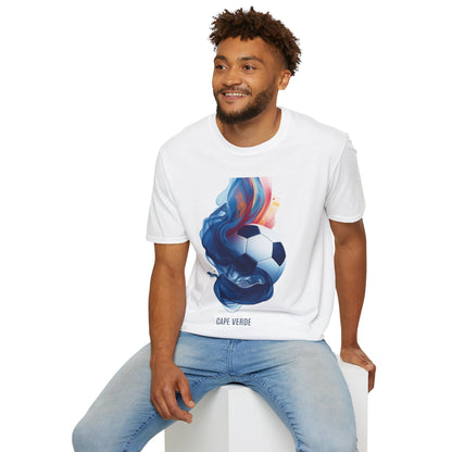 Cape Verde Football Fluid Smoke T-Shirt Abstract Blue Sharks Soccer Tee