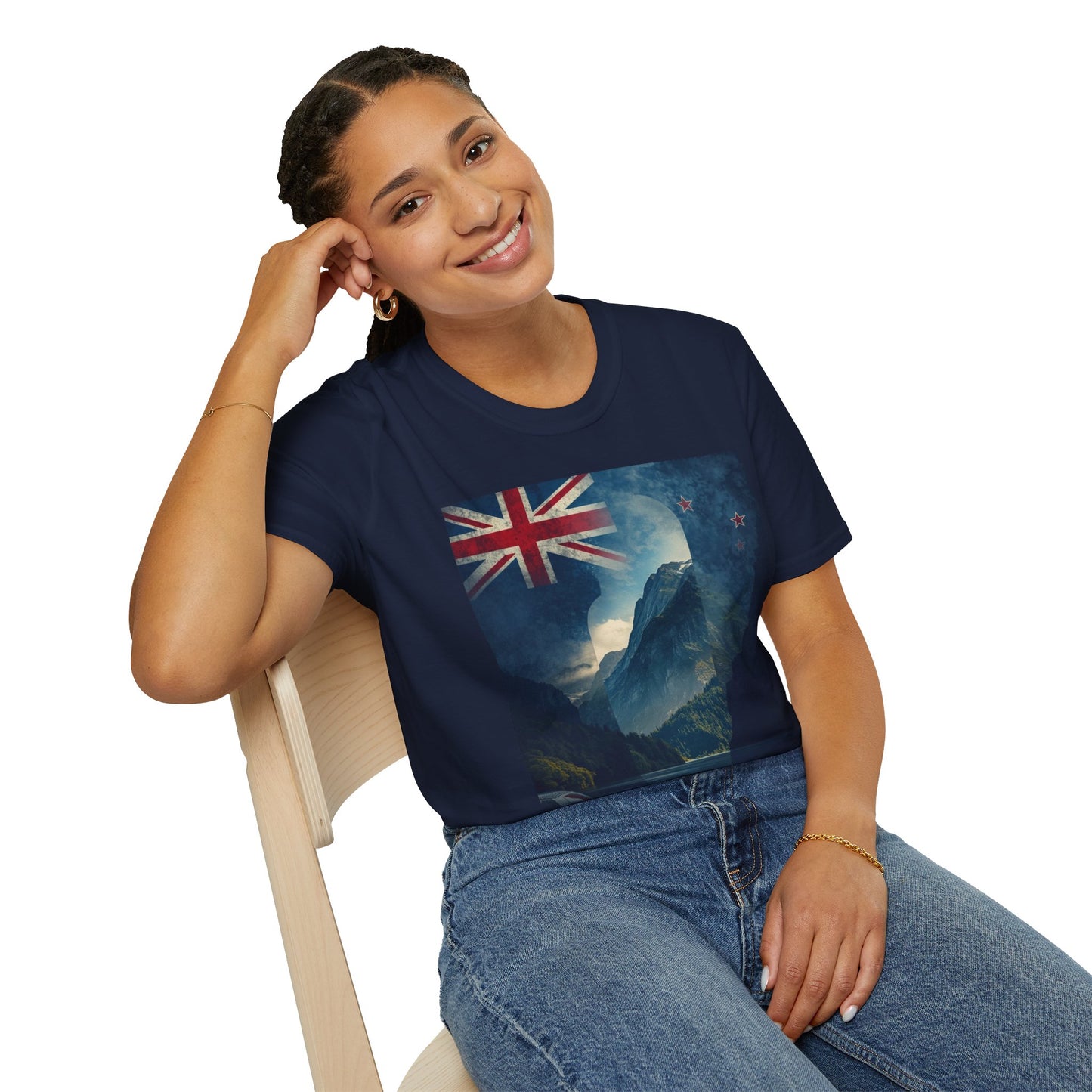 New Zealand Flag Mountain T-Shirt Cinematic Landscape Soccer Graphic Tee