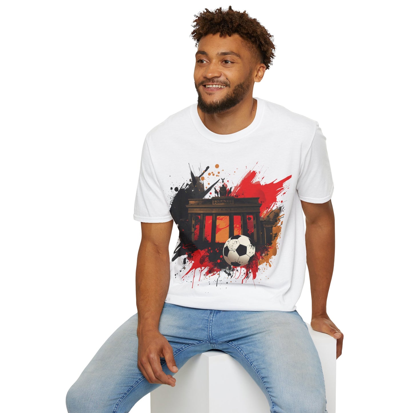 Germany Flag Football Triumph T-shirt Brandenburg Gate Splatter Art Tee