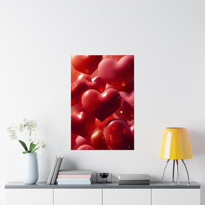 Valentine Hearts Matte Poster — Red 3D Heart Wall Art (Vertical)