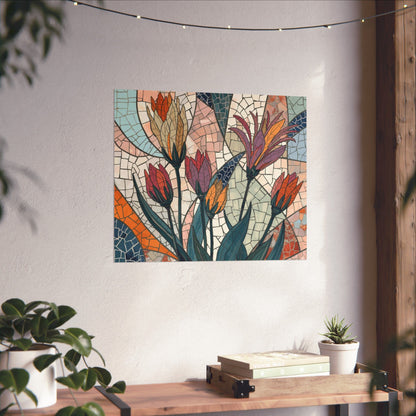 Botanical Mosaic Poster – Matte Horizontal Vintage Floral Print