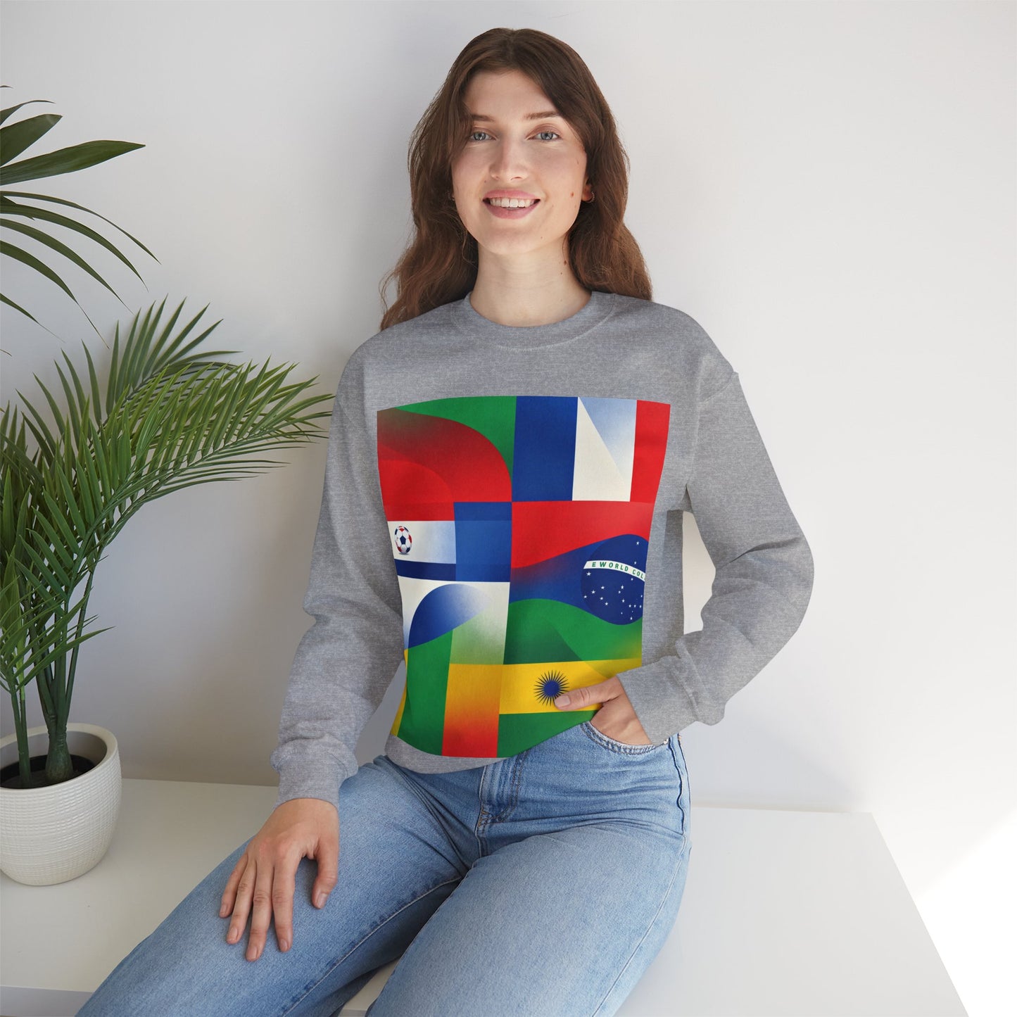 Match Day Flags Crewneck Sweatshirt — Colorful Soccer World Design