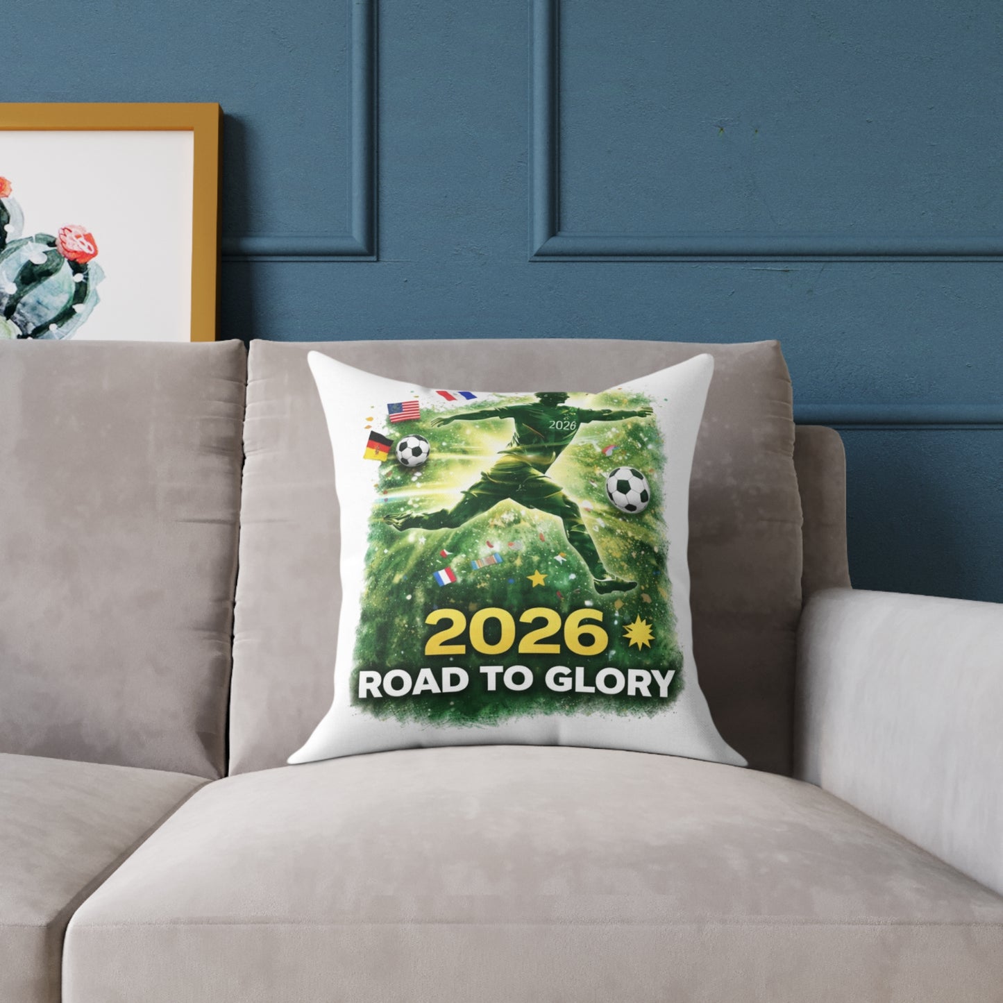 2026 Road to Glory Soccer Match Day Square White Pillow
