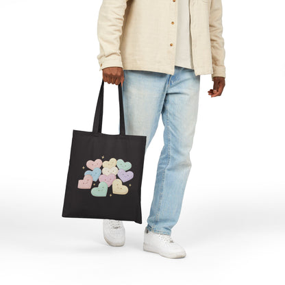 Valentine Tote Bag — Pastel Heart Buttons Cute Canvas Tote
