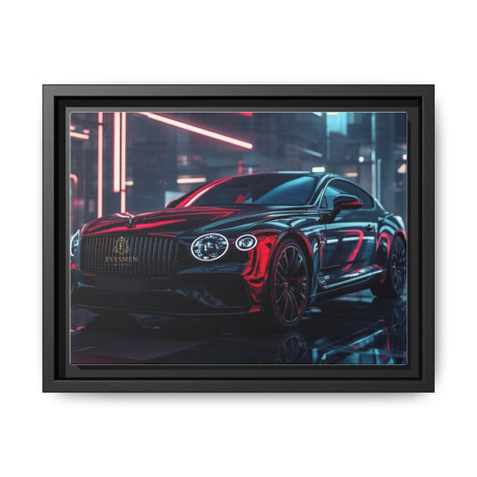 Framed artwork of a luxury car in a cityscape with neon lights