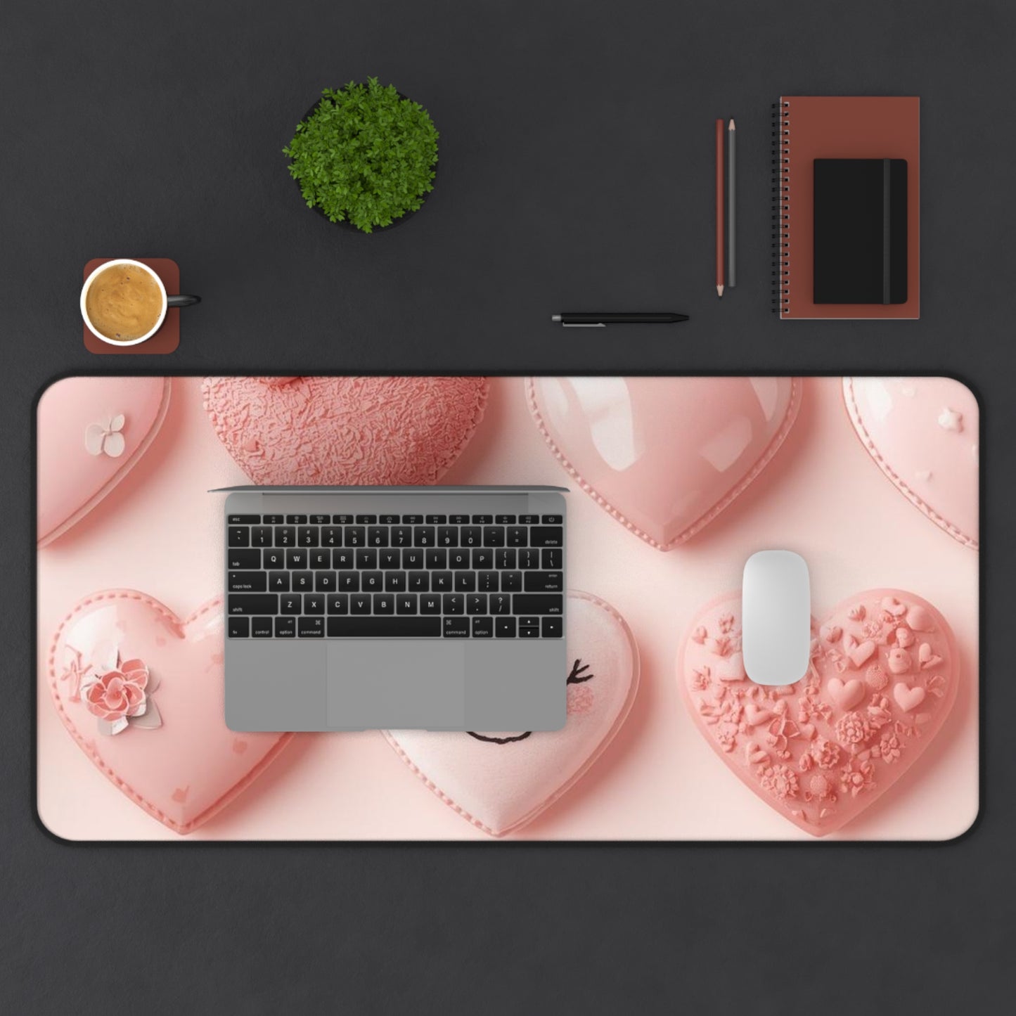 Pink Heart Cookie Desk Mat — Cute Valentine Gaming Mouse Pad