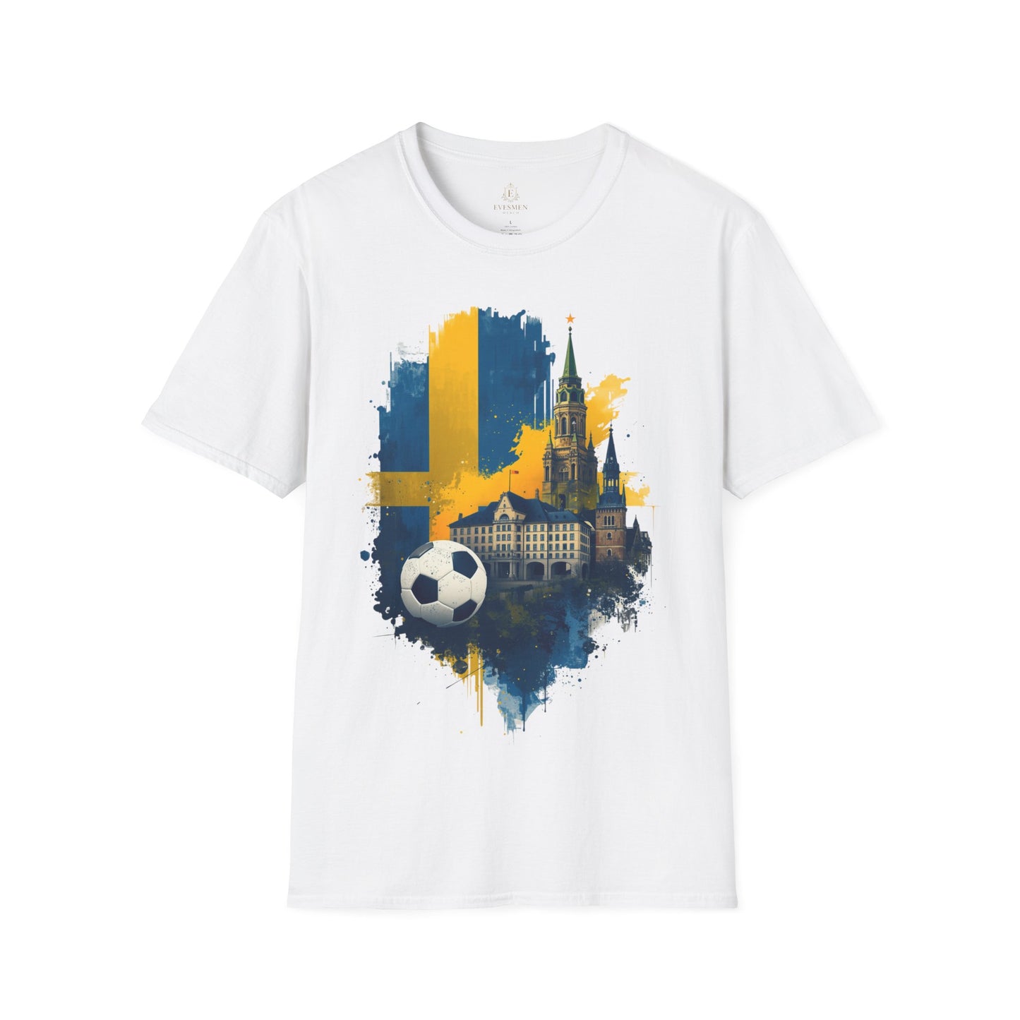 Sweden Football Skyline T‑Shirt — Swedish Flag Soccer Graphic Tee
