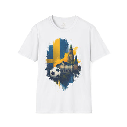 Sweden Football Skyline T‑Shirt — Swedish Flag Soccer Graphic Tee