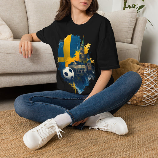 Sweden Football Skyline T‑Shirt — Swedish Flag Soccer Graphic Tee