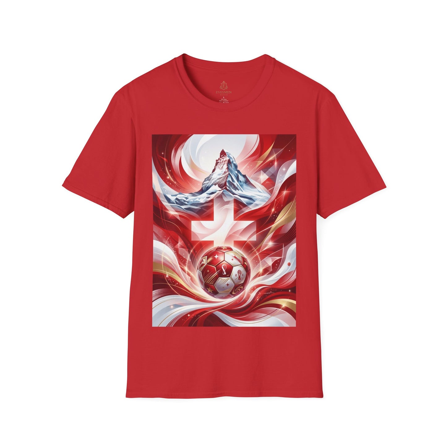 Swiss Soccer Crest T‑Shirt — Alpine Cross & Football Graphic Tee