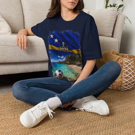 Curaçao Football Flag Beach Graphic T-Shirt Cinematic Caribbean Soccer Tee