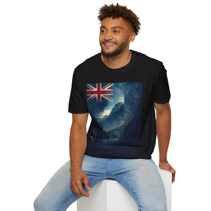 New Zealand Flag Mountain T-Shirt Cinematic Landscape Soccer Graphic Tee