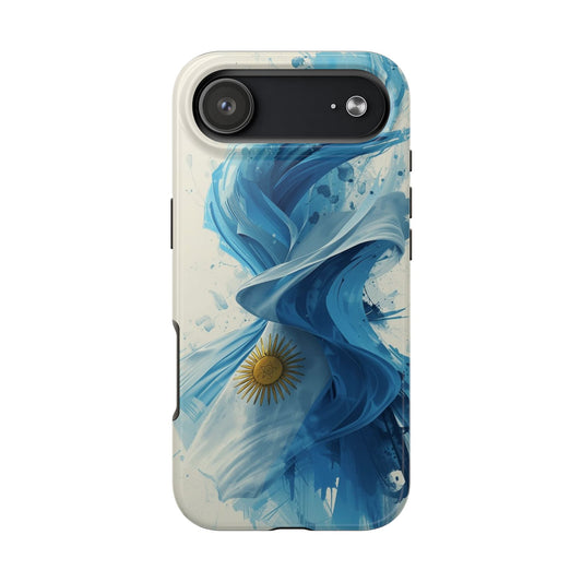 Argentinian Flag Watercolor Tough Phone Case - Blue Ribbon & Sun Protective Cover