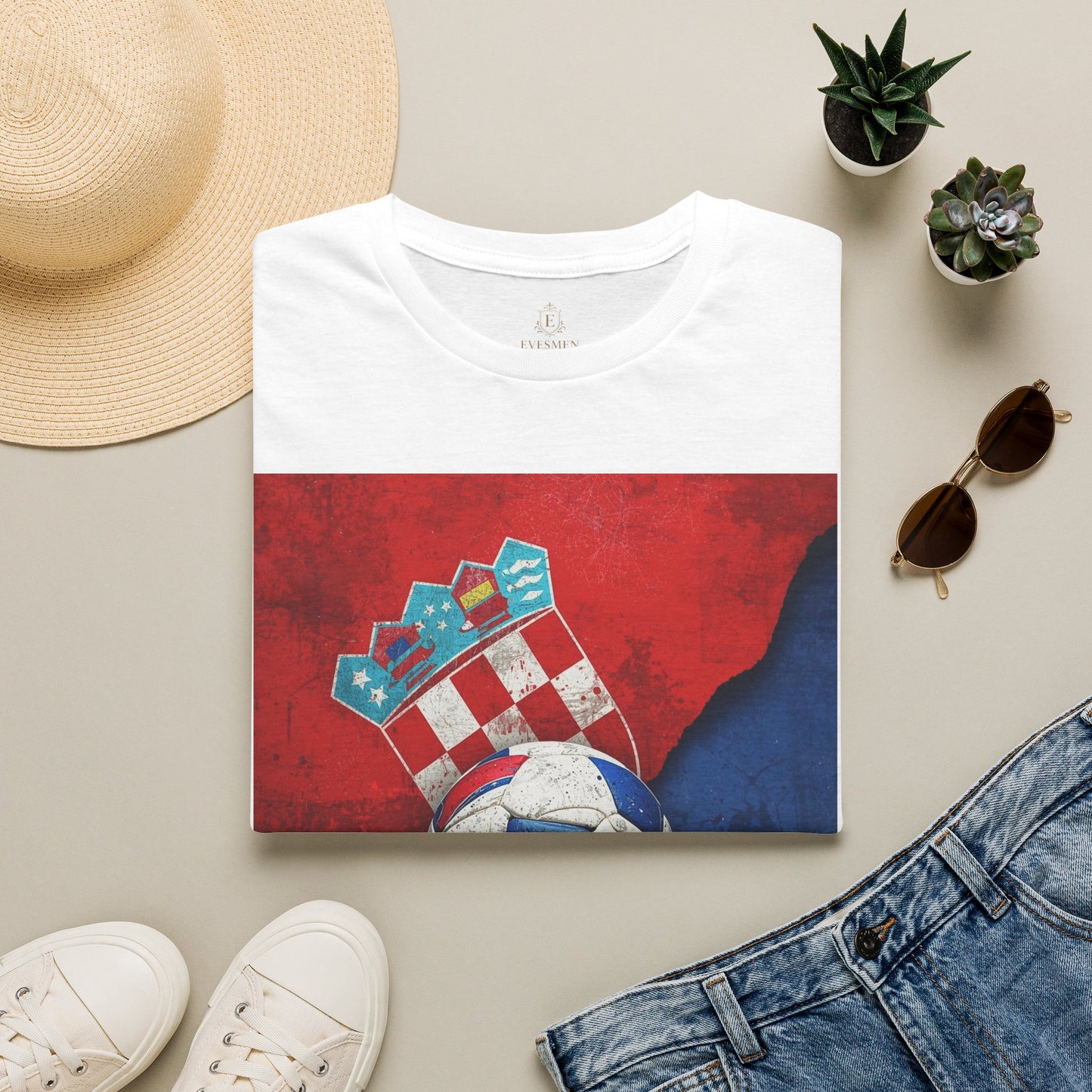 Croatia Football Coat of Arms Tee Vatreni Soccer Textured Checkerboard T-Shirt