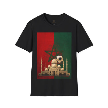Morocco Flag Mosque Soccer T-Shirt — Moroccan Football Fan Tee