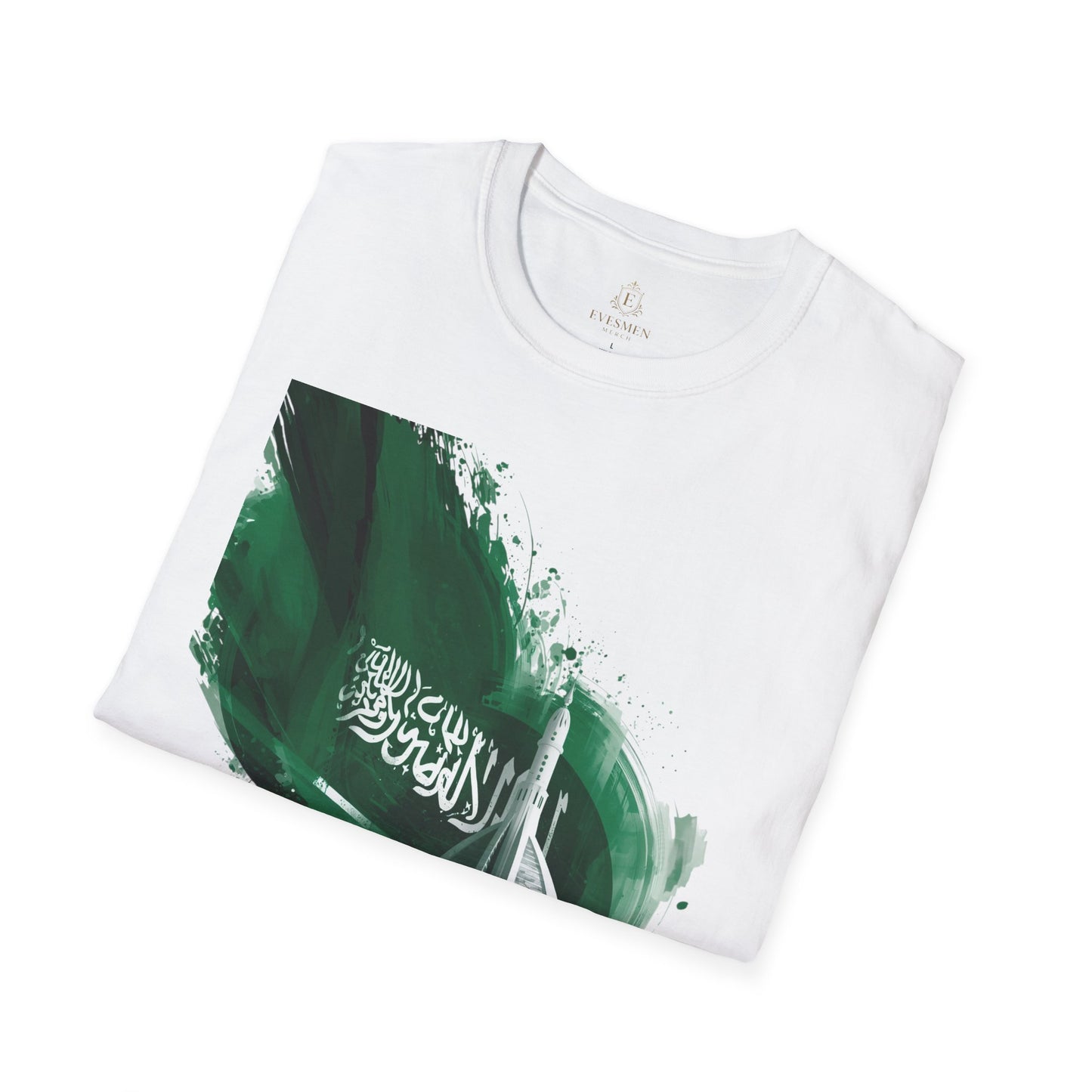 Soccer Saudi Arabia T-Shirt — Green Brushstroke Flag Design Tee