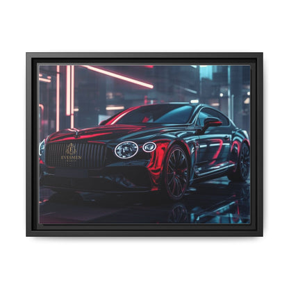 Framed Matte Canvas Print — Red Luxury Sports Car Neon City Wall Art