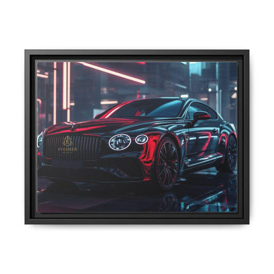 Framed Matte Canvas Print — Red Luxury Sports Car Neon City Wall Art