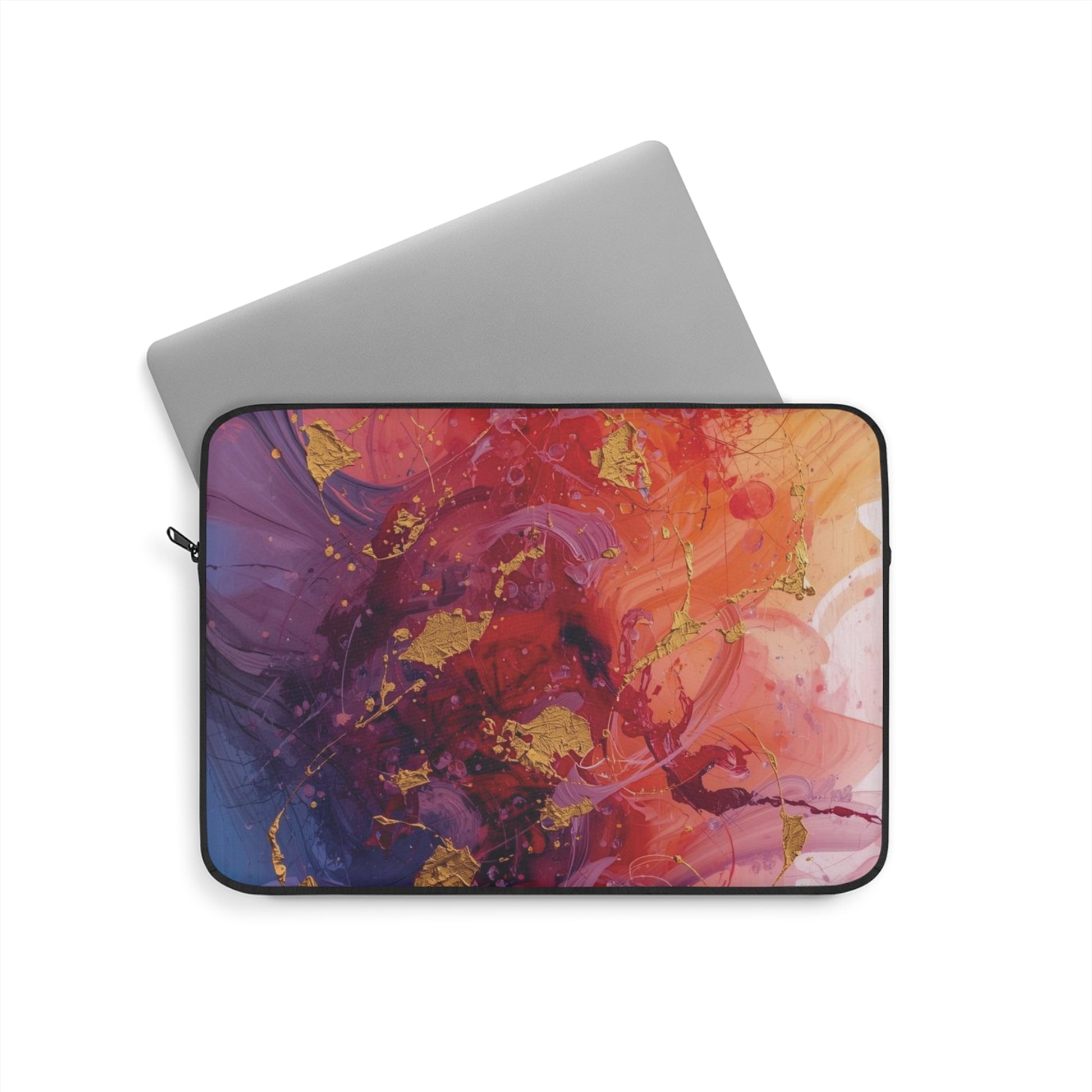 Colorful abstract laptop sleeve with a white background