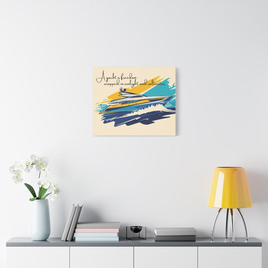 Decorative wall art canvas on a white wall above a shelf with books and a lamp.