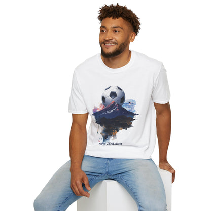 New Zealand Football Mountain T-Shirt — Majestic Landscape Soccer Design Tee