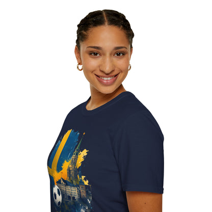 Sweden Football Skyline T‑Shirt — Swedish Flag Soccer Graphic Tee