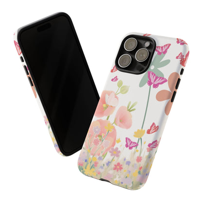 Floral and butterfly patterned phone case on a white background