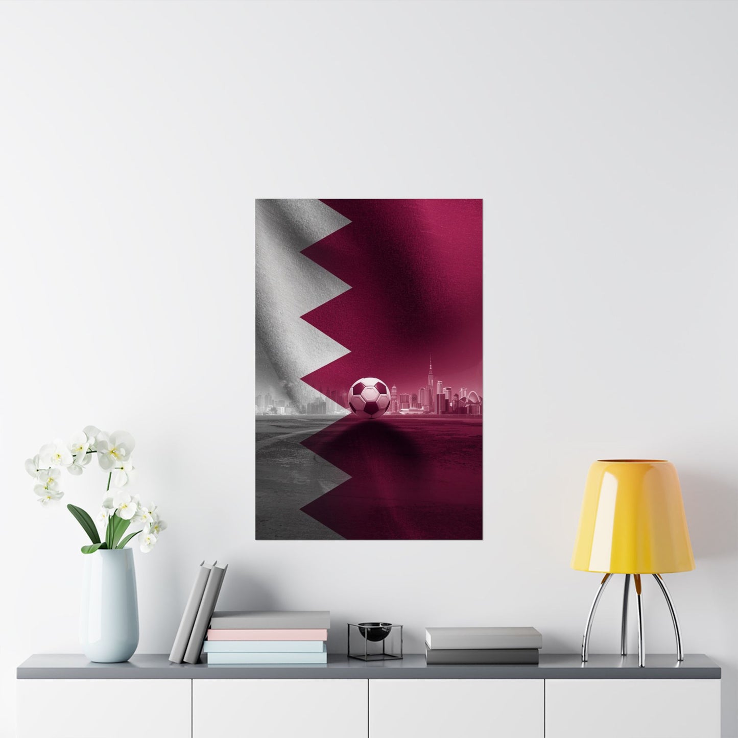 Qatar Flag Skyline Soccer Poster — Matte Vertical Football Wall Art