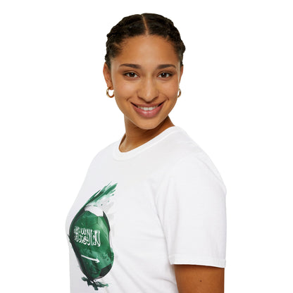 Saudi Arabia Football Flag Splatter T-Shirt Abstract Green Falcon Soccer Tee