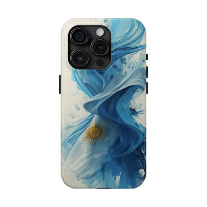 Argentinian Flag Watercolor Tough Phone Case - Blue Ribbon & Sun Protective Cover