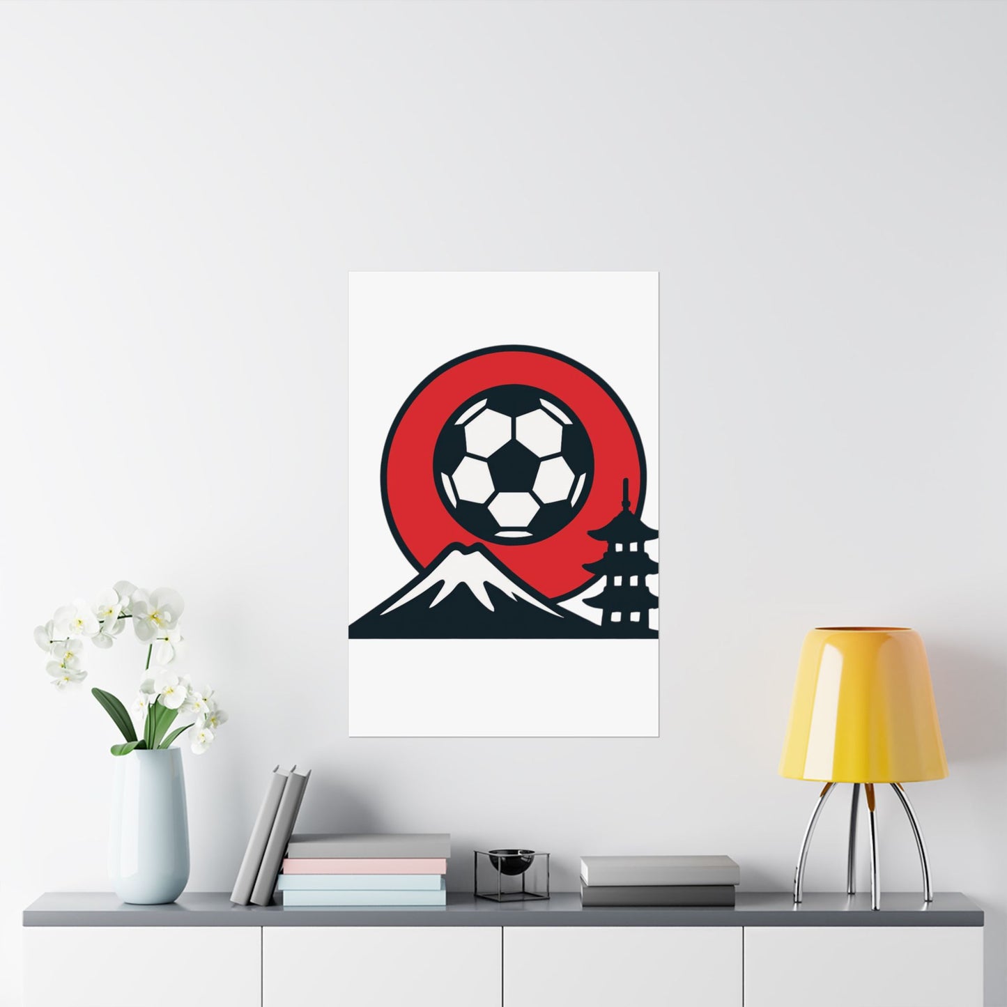 Japan Soccer Poster — Mount Fuji & Pagoda Football Art Matte Poster