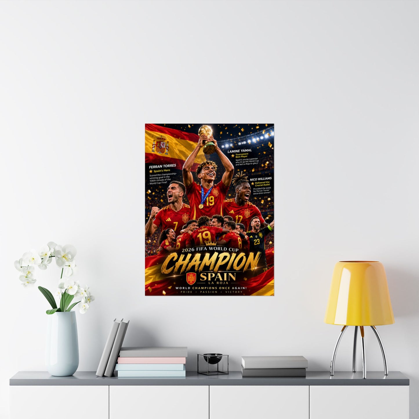 Spain La Roja Soccer Champions Commemorative Wall Art Poster Print
