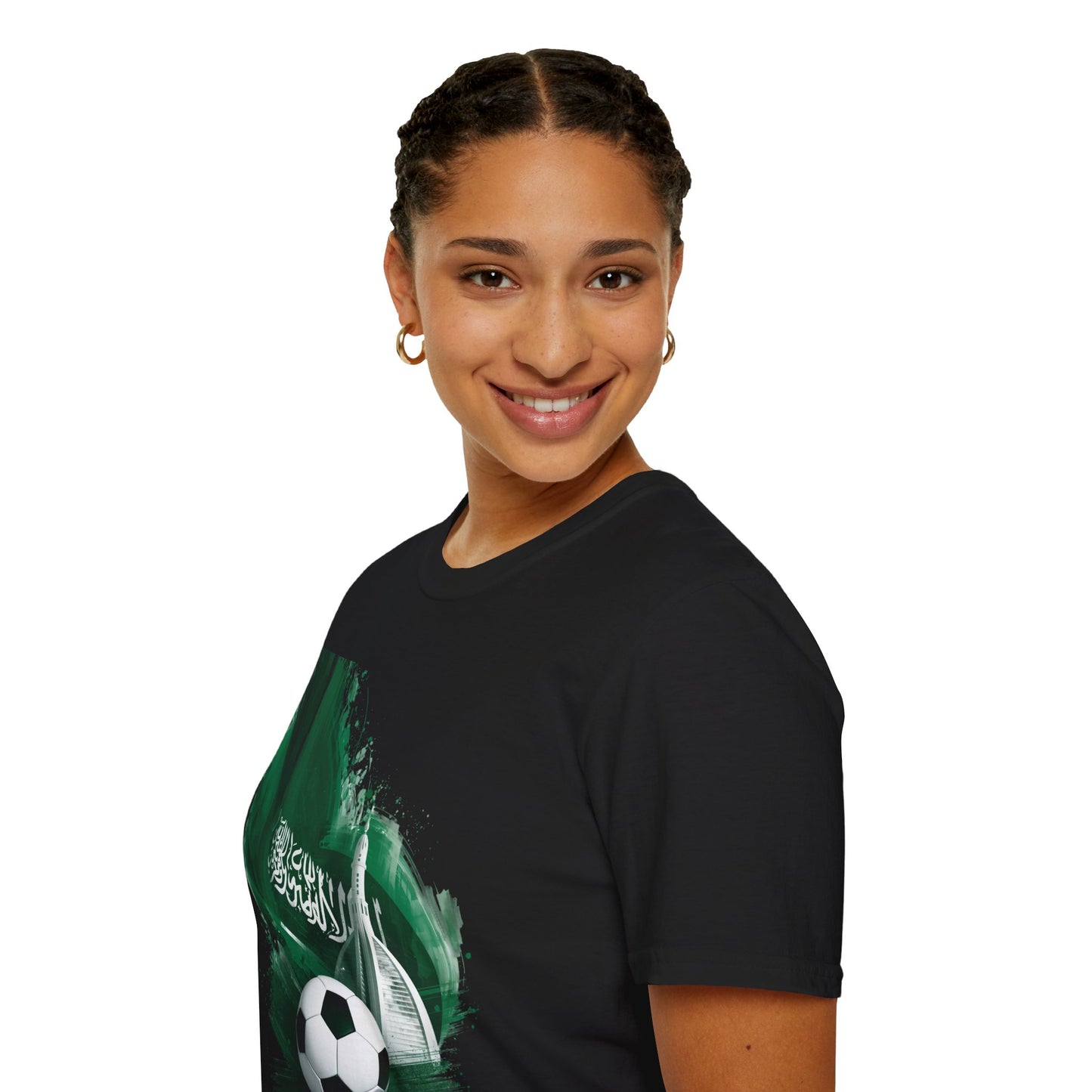 Soccer Saudi Arabia T-Shirt — Green Brushstroke Flag Design Tee