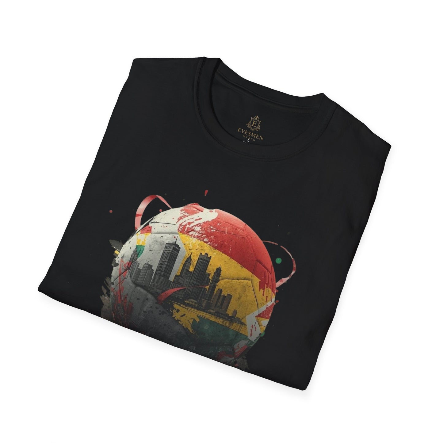Ghana Soccer Ball with Accra Skyline and Flag Drips T-shirt Fan Tee