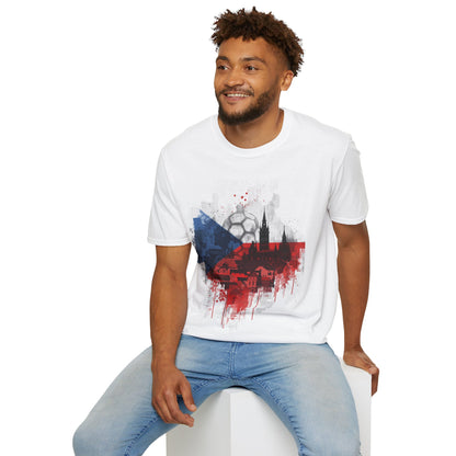 Czechia Football Flag Prague Cityscape T-Shirt Národní Tým Soccer Grunge Tee