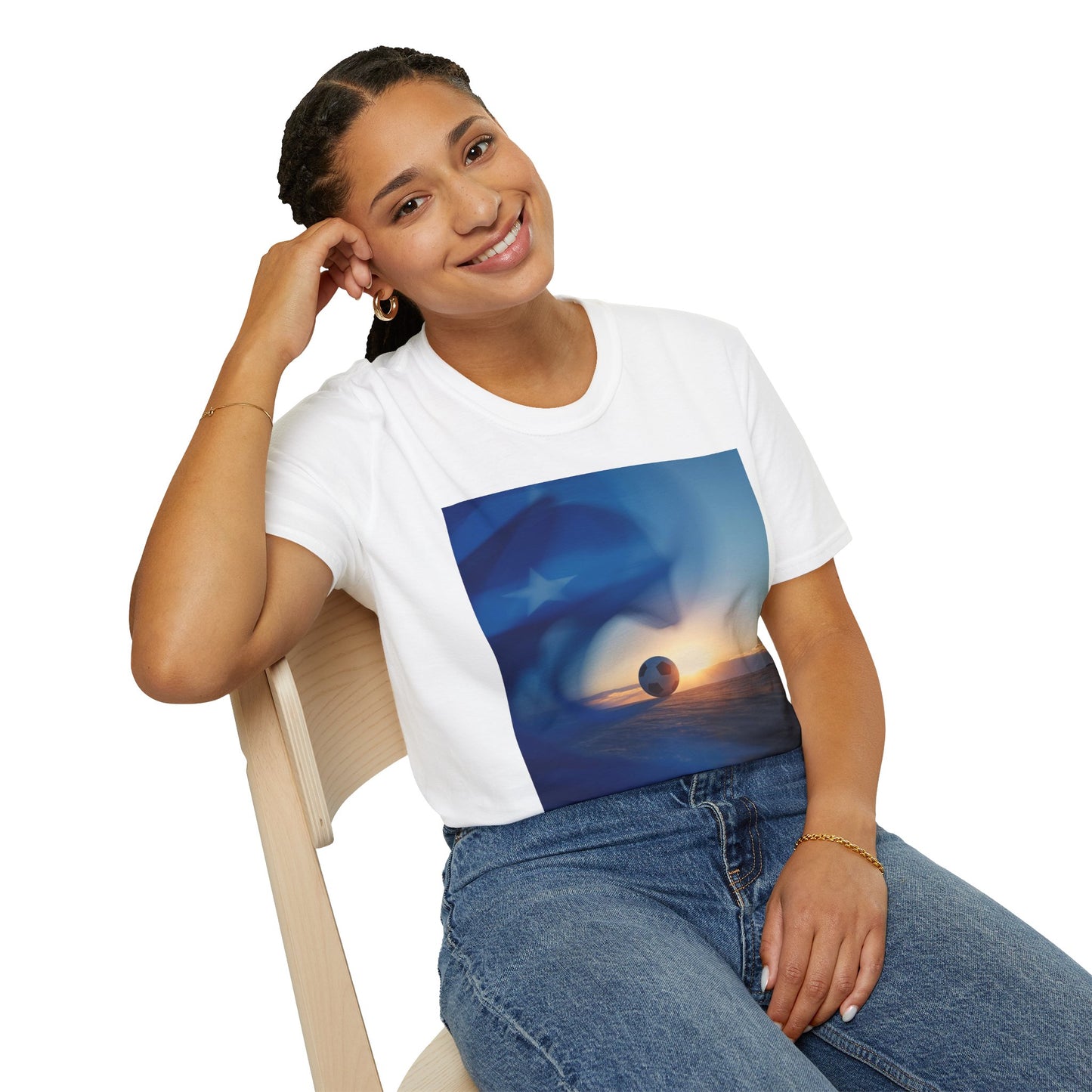 Cape Verde Flag Football T-Shirt — Blue Flag Soccer ball Graphic Tee